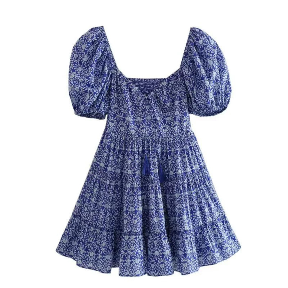 ZARA Blue Printed Short Sleeve Dress
